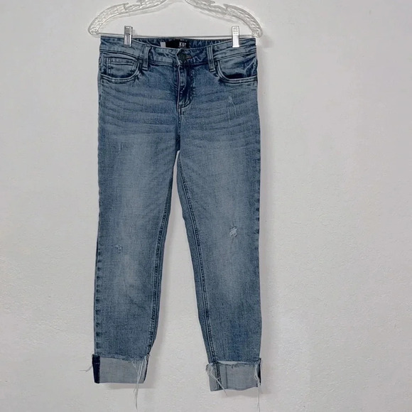 Kut from the Kloth Denim - Kut from the Kloth jeans rolled cuff capri denim jeans light distress size 4